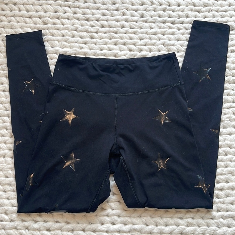 JESSICA SIMPSON THE WARMUP LEGGINGS BLACK WITH STARS SIZE MEDIUM - Picture 2 of 3